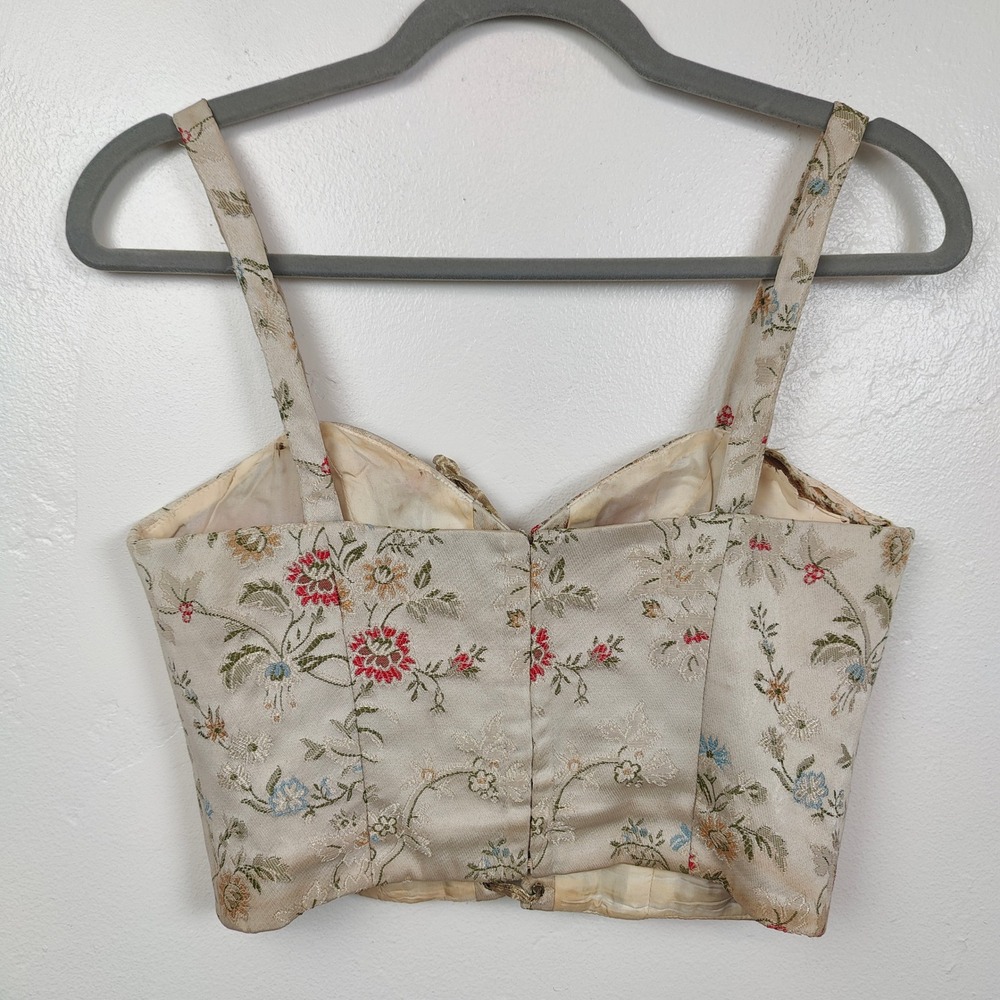 Vintage 90s Linda Harris Corset Top Womens Small Floral Tapestry Lace-up Fairy - Picture 4 of 10
